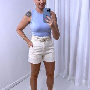 Short Alfaiataria com 2 Cintos creme