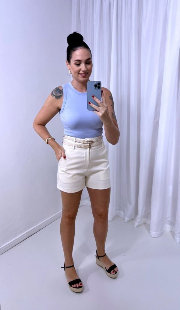 Short Alfaiataria com 2 Cintos creme