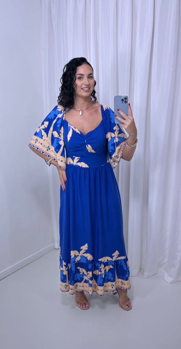 Vestido Azul Estampado em Viscolinho