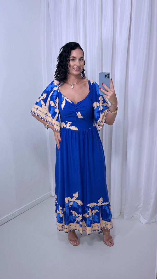 Vestido Azul Estampado em Viscolinho