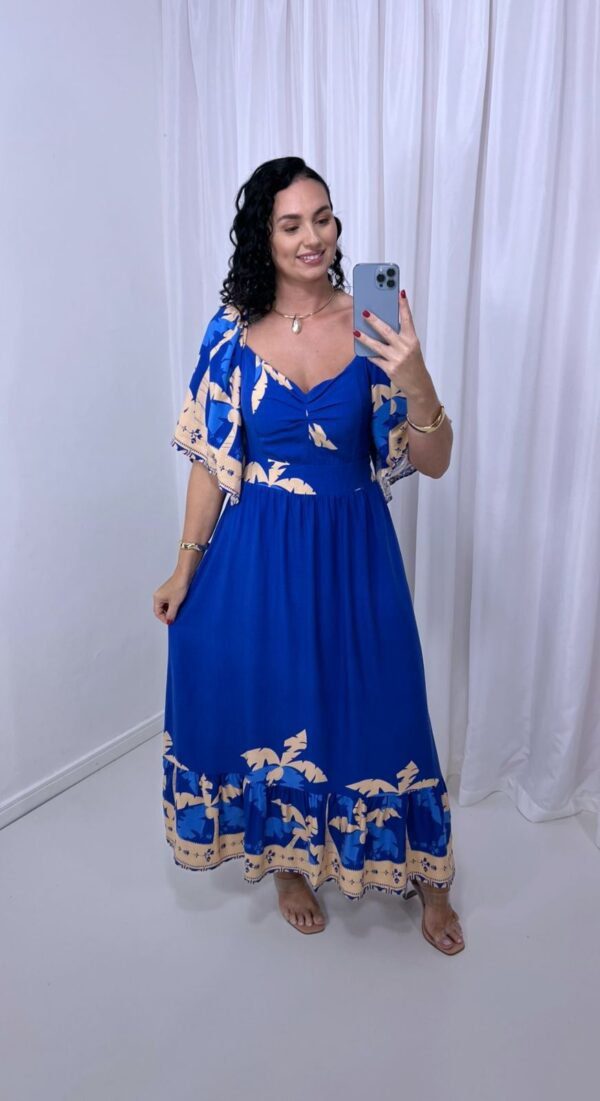 Vestido Azul Estampado em Viscolinho