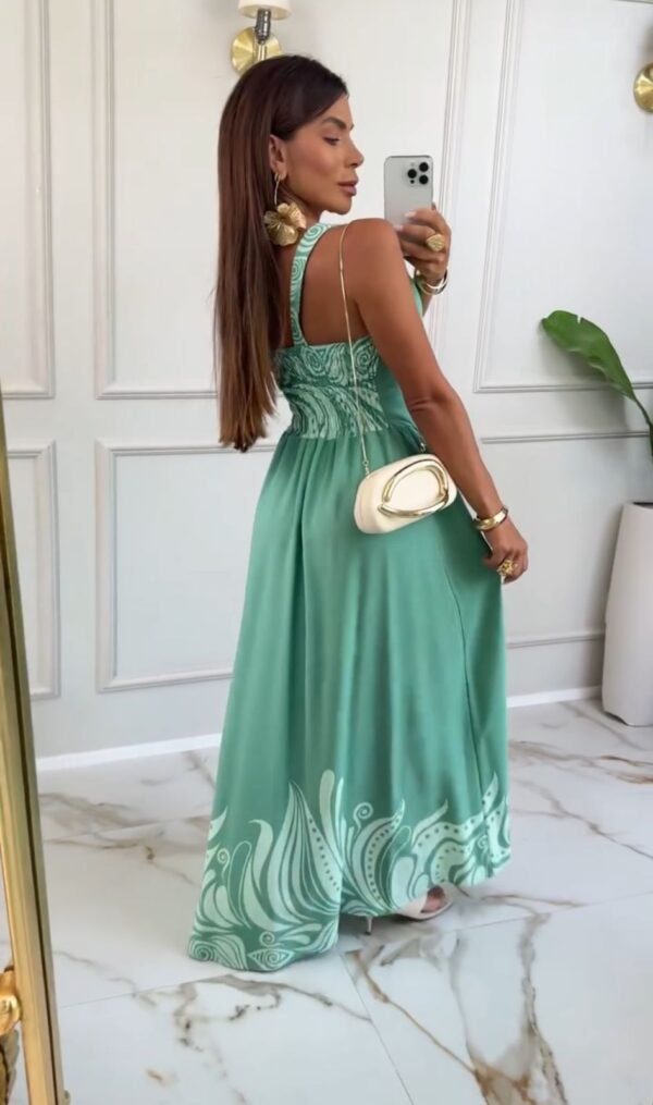 Vestido Longo Verde com Estampa Floral