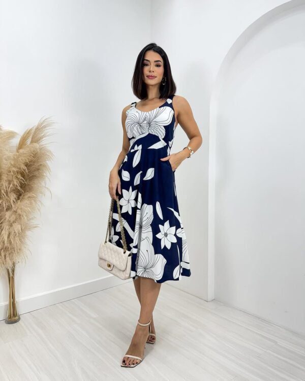 Vestido Midi Azul Floral