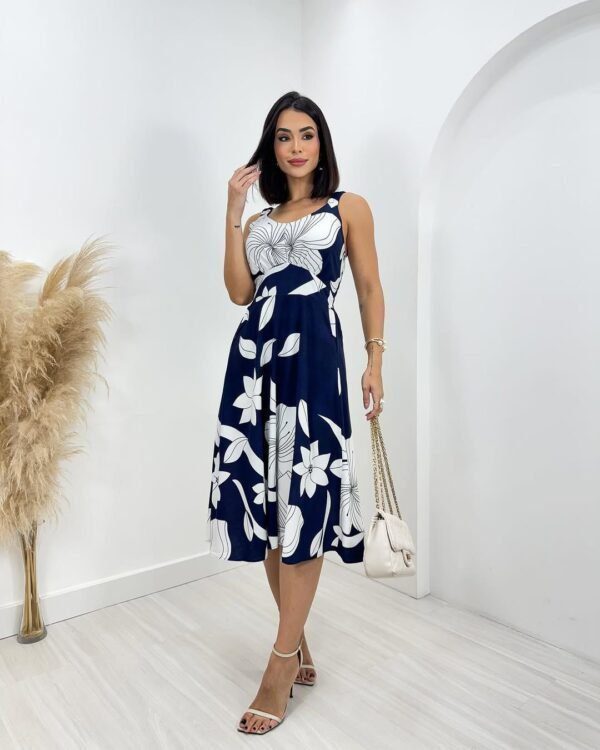 Vestido Midi Azul Floral