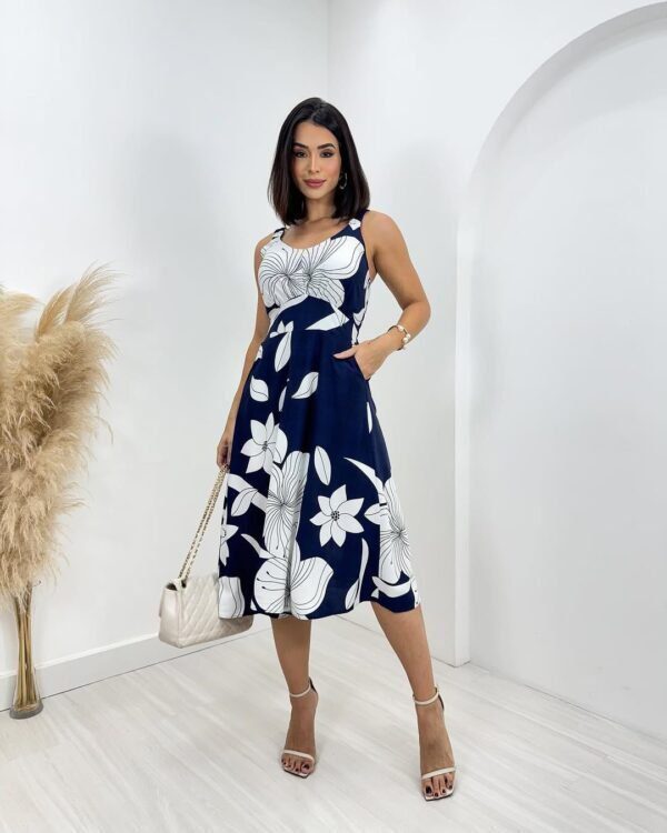 Vestido Midi Azul Floral