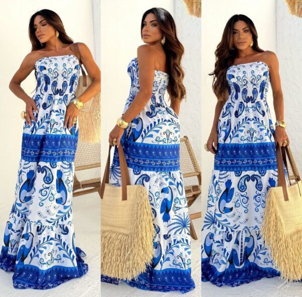 Vestido Longo Azul Estampado - Imagem 5