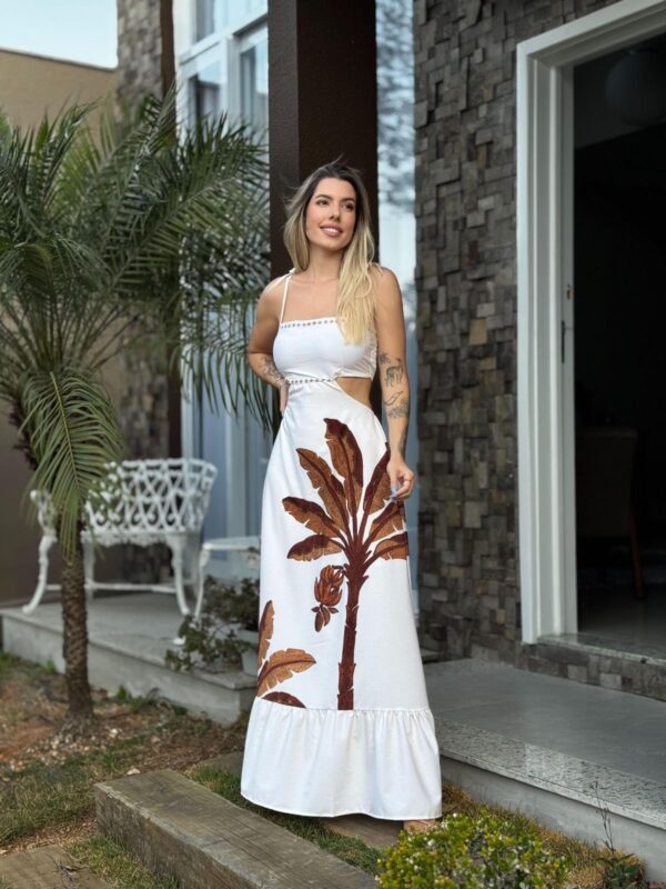 Vestido Longo Off Folhagem