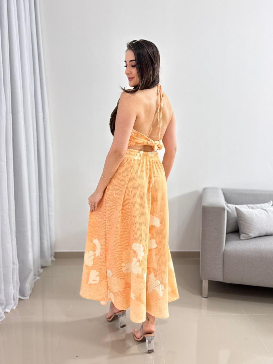 Conjunto Saia Midi Laranja Floral 2 Conjunto Saia Midi Laranja Floral - Imagem 2