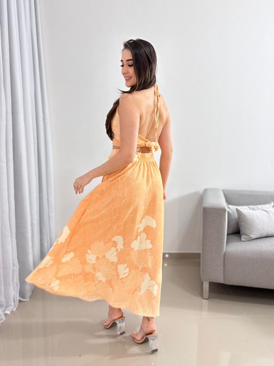 Conjunto Saia Midi Laranja Floral 3 Conjunto Saia Midi Laranja Floral - Imagem 3