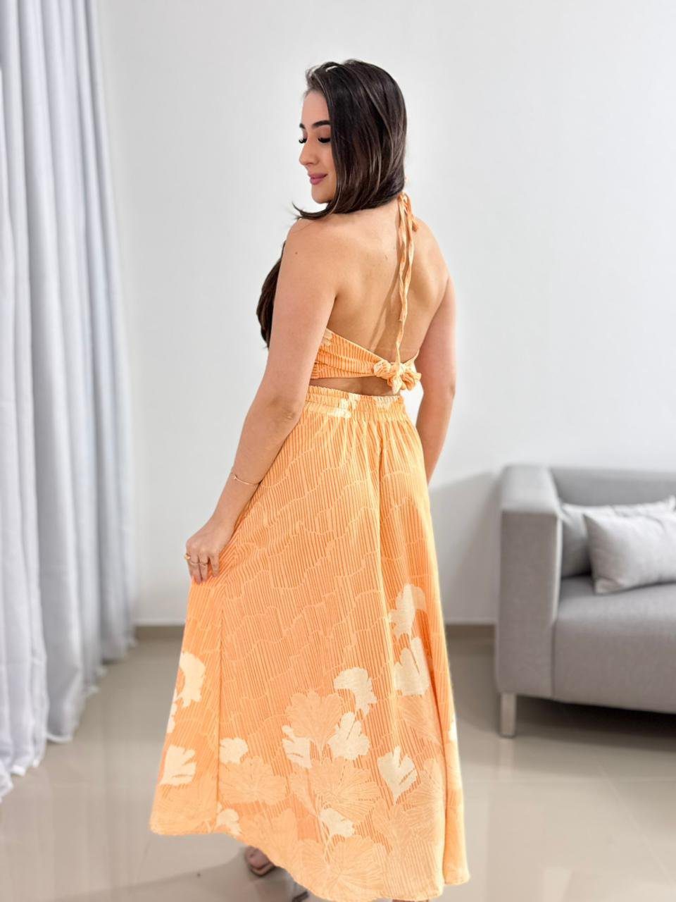 Conjunto Saia Midi Laranja Floral 4 Conjunto Saia Midi Laranja Floral - Imagem 4