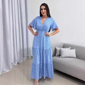 Vestido Longo Azul Floral