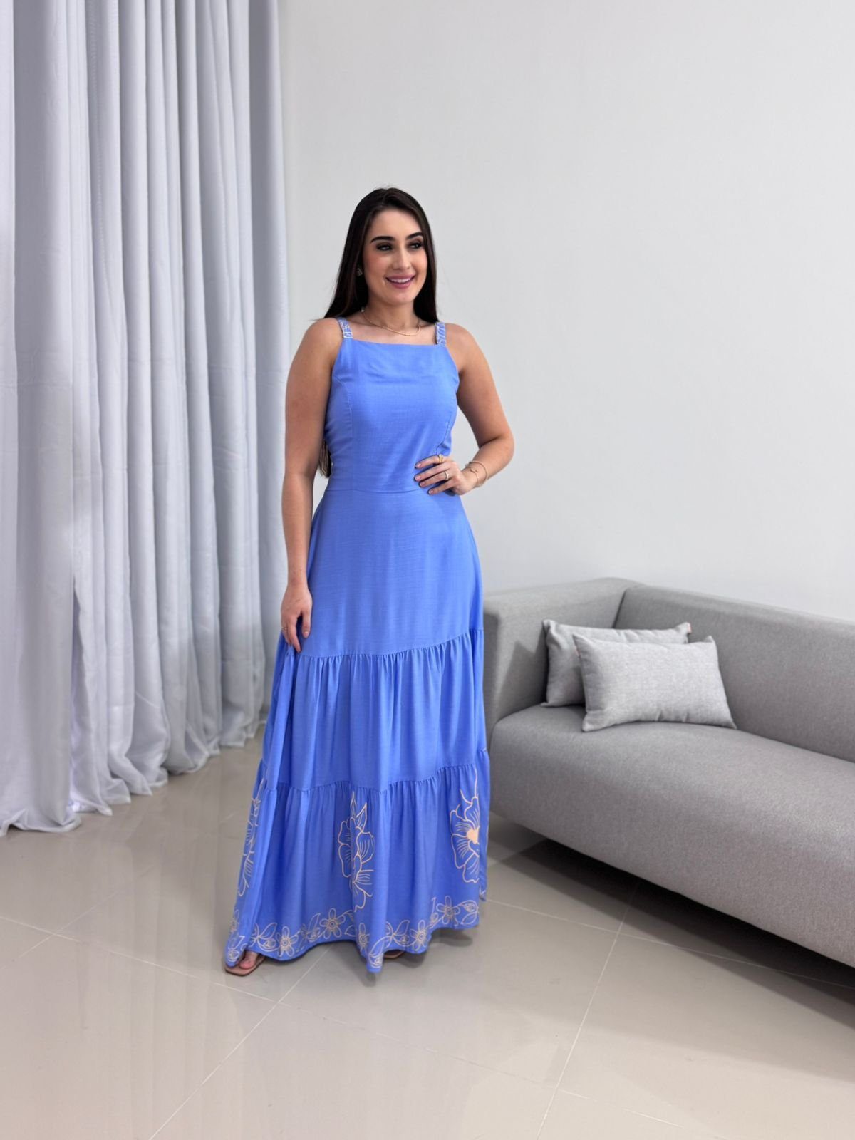 Vestido Longo Azul Estampado 6 Vestido Longo Azul Estampado - Imagem 6