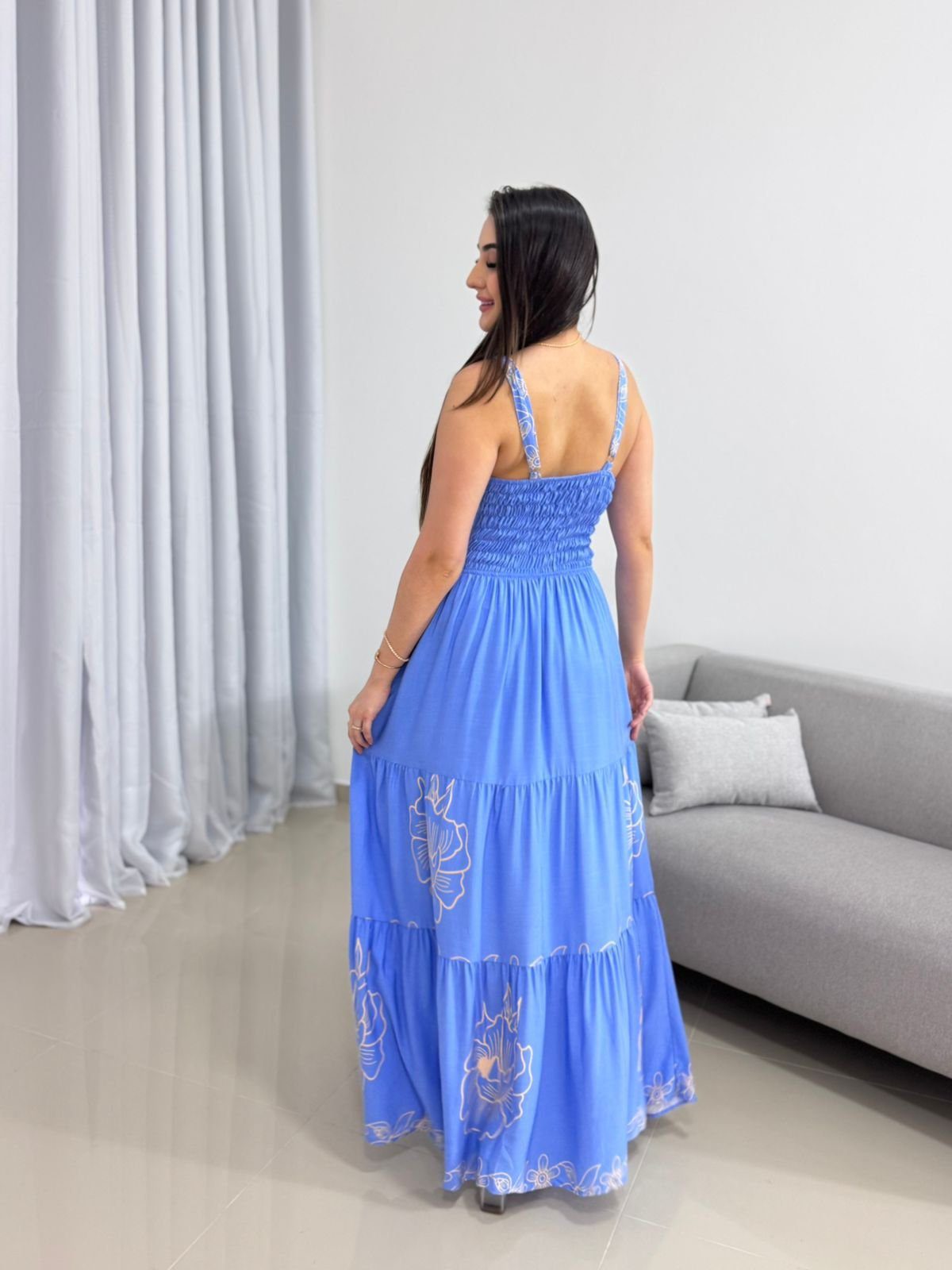 Vestido Longo Azul Estampado 2 Vestido Longo Azul Estampado - Imagem 2