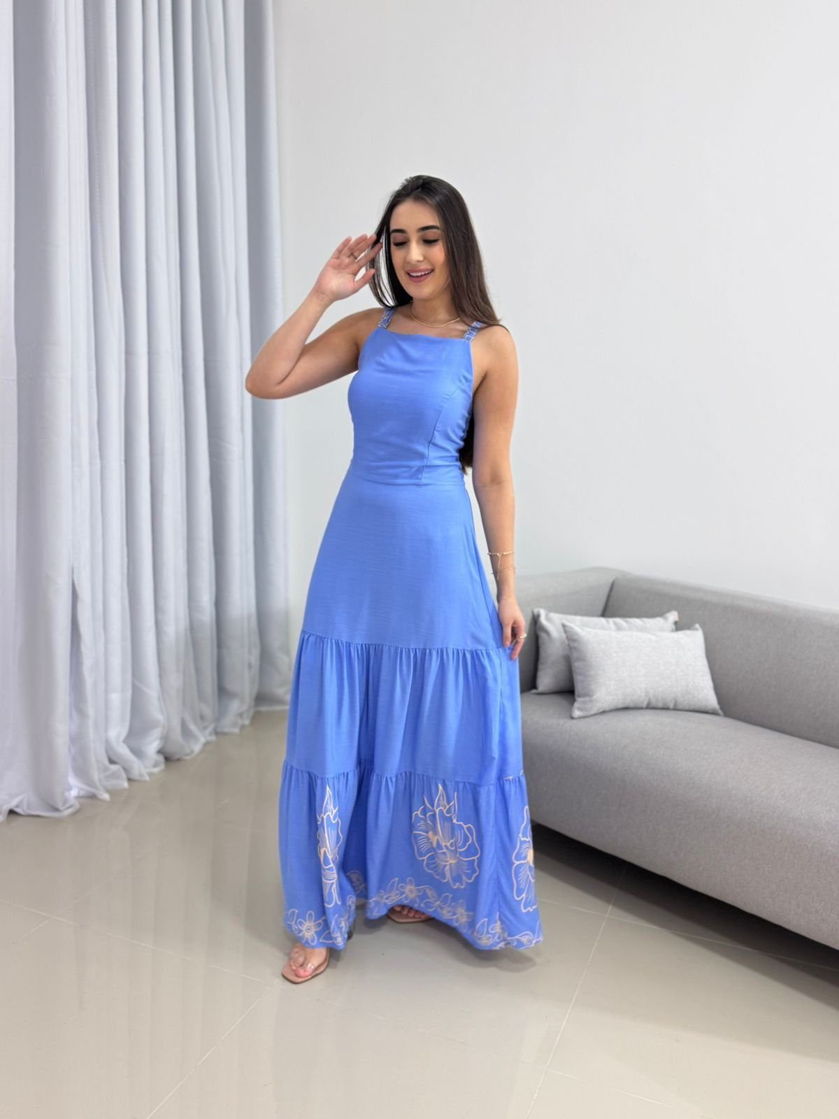 Vestido Longo Azul Estampado 4 Vestido Longo Azul Estampado - Imagem 4