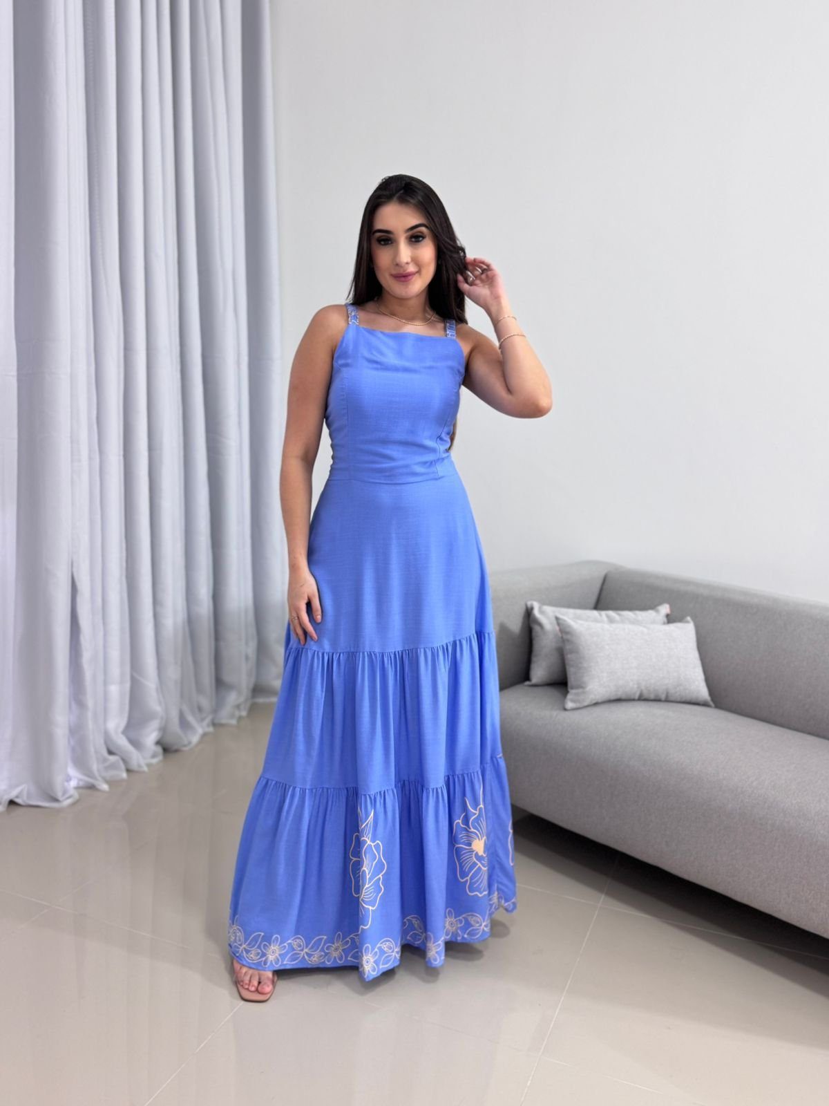 Vestido Longo Azul Estampado 5 Vestido Longo Azul Estampado - Imagem 5