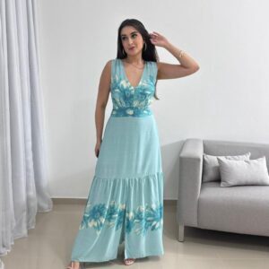 Vestido Longo Floral Verde Água