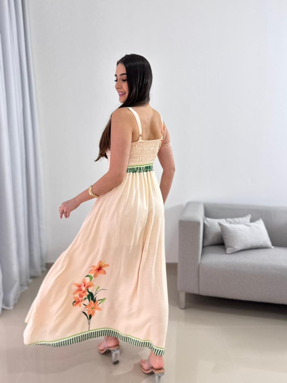 Vestido Longo Floral em Viscolinho 2 Vestido Longo Floral em Viscolinho - Imagem 2