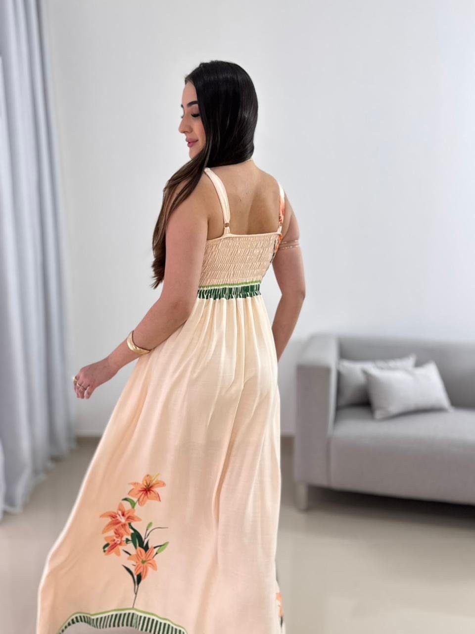 Vestido Longo Floral em Viscolinho 3 Vestido Longo Floral em Viscolinho - Imagem 3