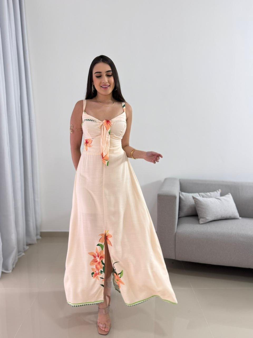 Vestido Longo Floral em Viscolinho 8 Vestido Longo Floral em Viscolinho - Imagem 8