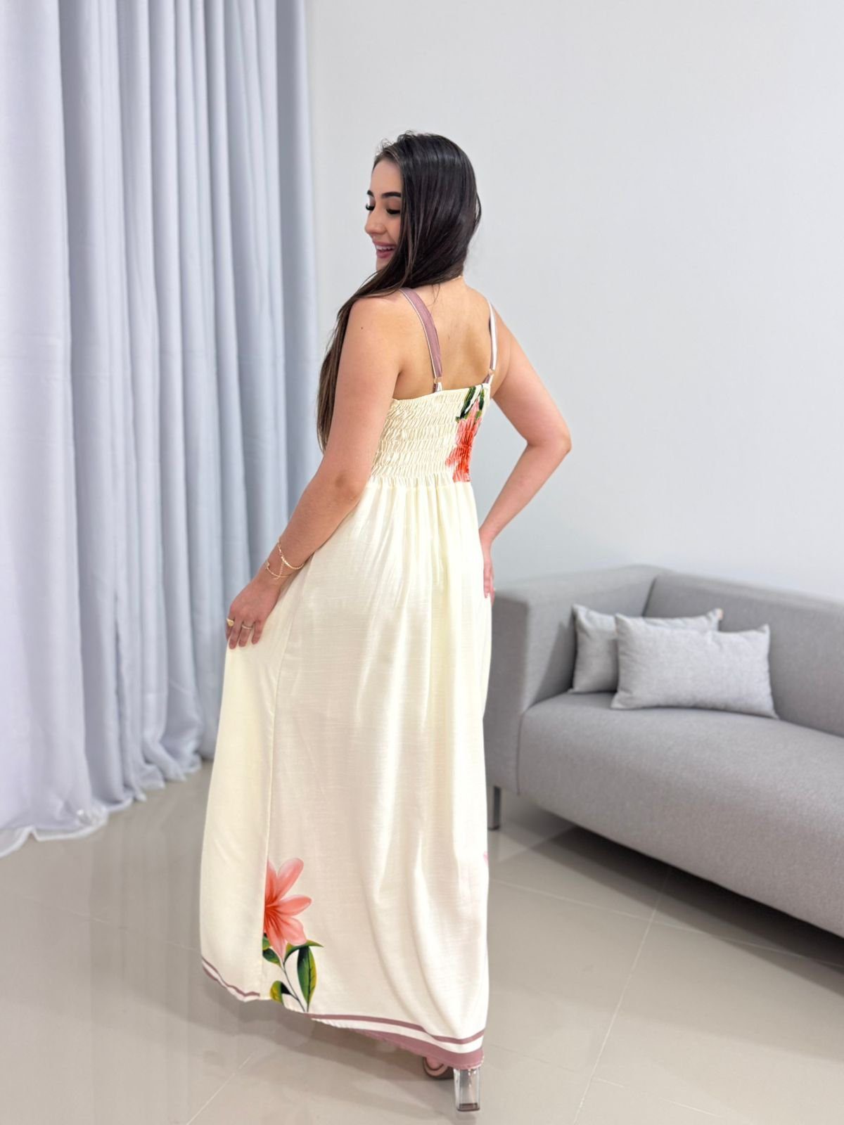 Vestido Longo Off White Floral 3 Vestido Longo Off White Floral - Imagem 3