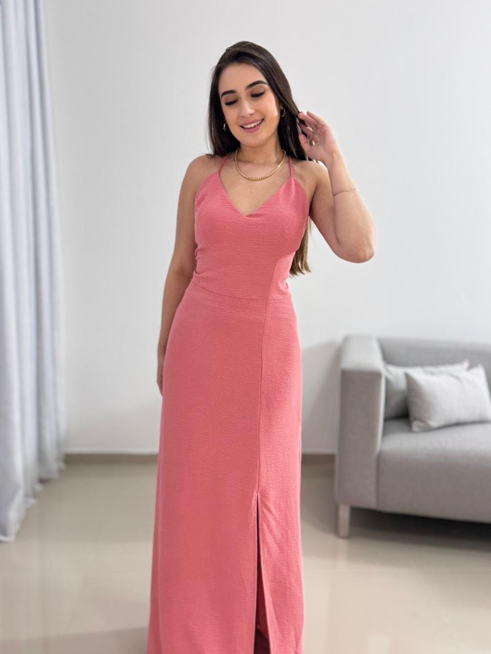 Vestido Longo Rosa com Amarração nas Costas 10 Vestido Longo Rosa com Amarração nas Costas - Imagem 10