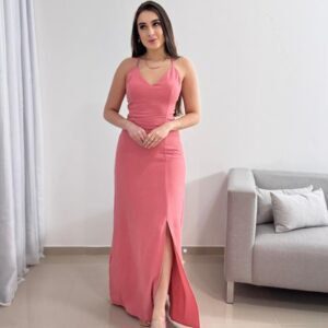 Vestido Longo Rosa com Amarração nas Costas