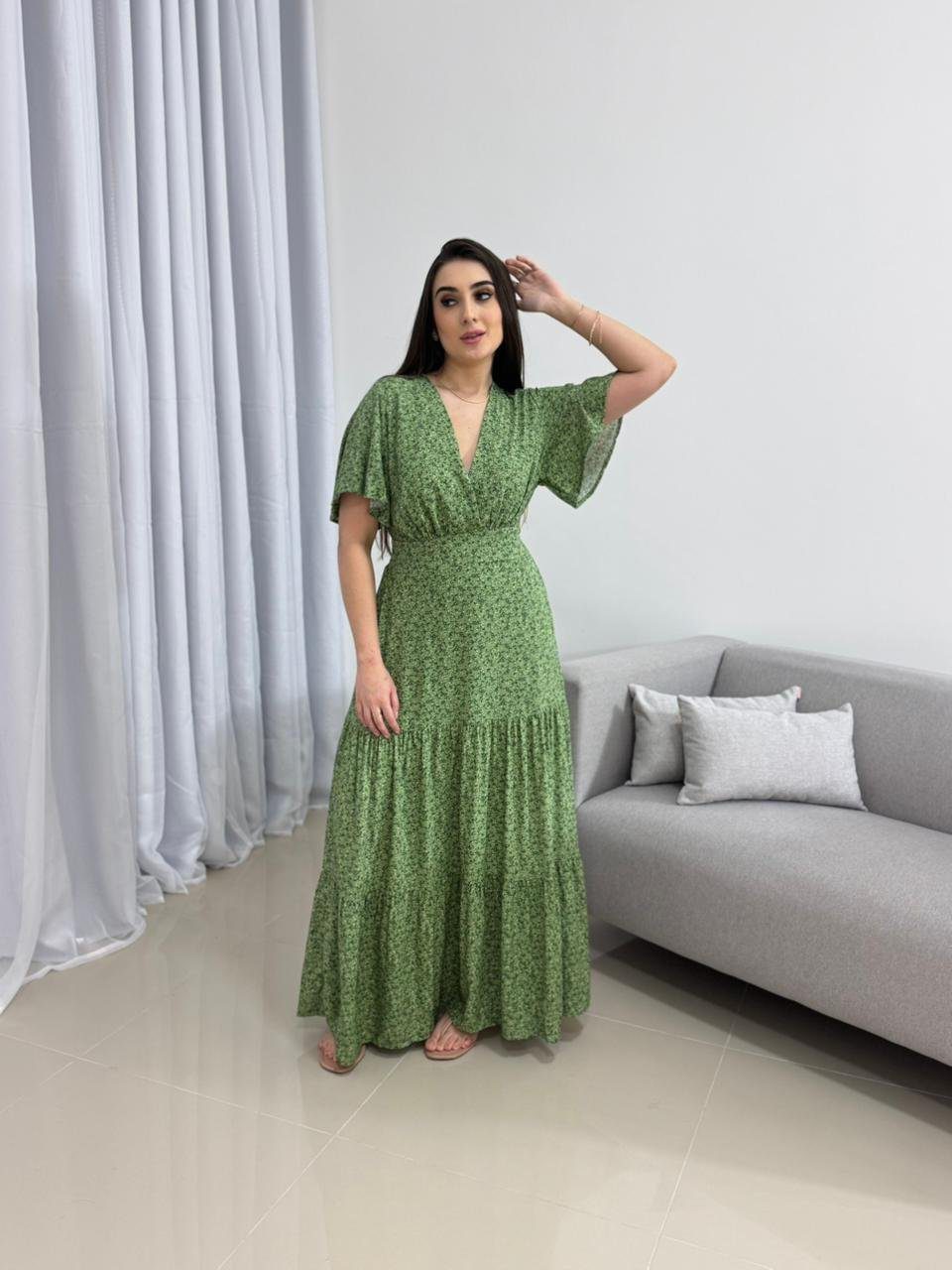 Vestido Longo Verde Estampado 3 Vestido Longo Verde Estampado - Imagem 3