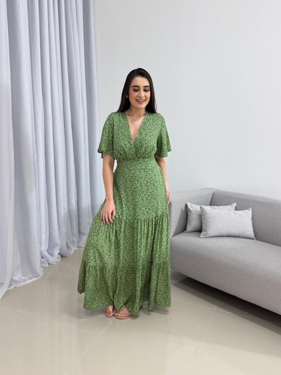 Vestido Longo Verde Estampado 4 Vestido Longo Verde Estampado - Imagem 4