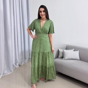 Vestido Longo Verde Estampado