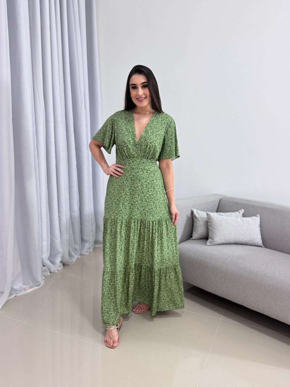 Vestido Longo Verde Estampado 1 Vestido Longo Verde Estampado