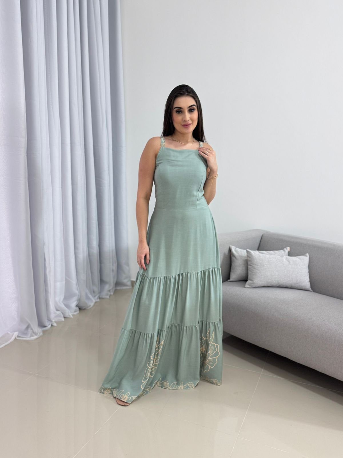 Vestido Longo Verde Viscolinho 1 Vestido Longo Verde Viscolinho