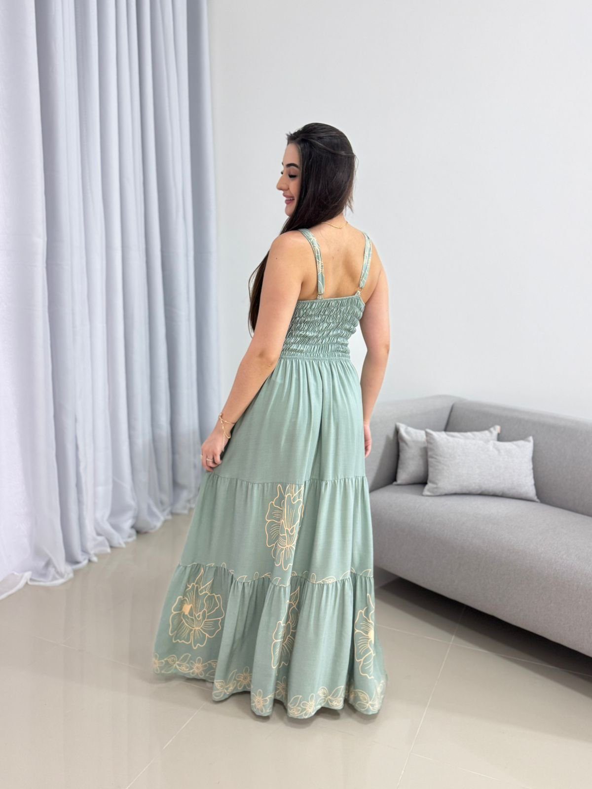 Vestido Longo Verde Viscolinho 3 Vestido Longo Verde Viscolinho - Imagem 3