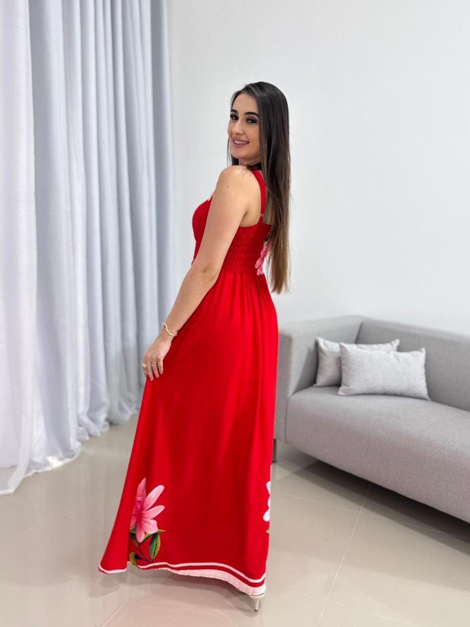 Vestido Longo Vermelho Viscolinho 2 Vestido Longo Vermelho Viscolinho - Imagem 2