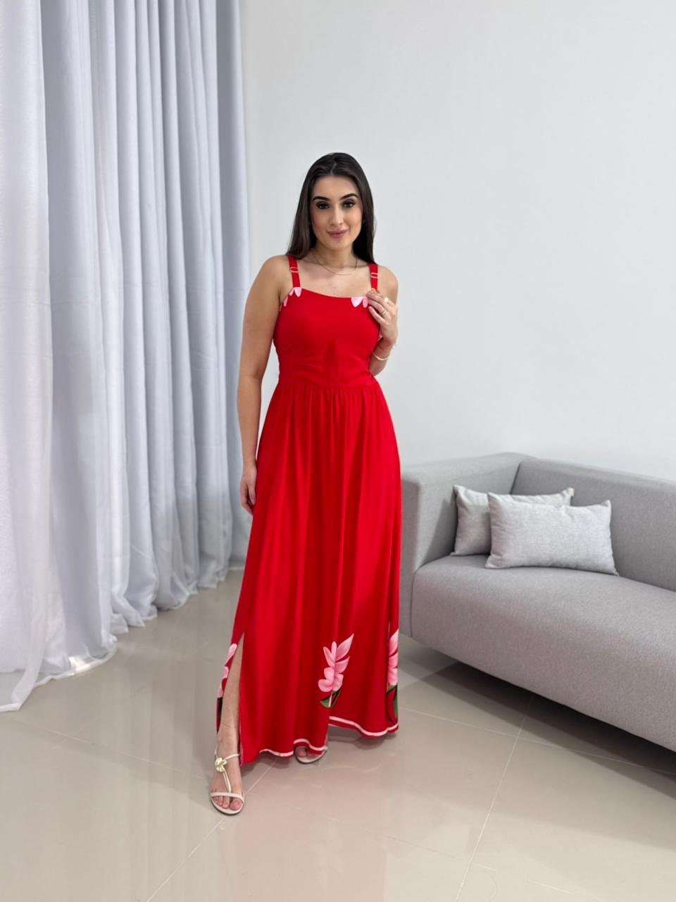 Vestido Longo Vermelho Viscolinho 1 Vestido Longo Vermelho Viscolinho