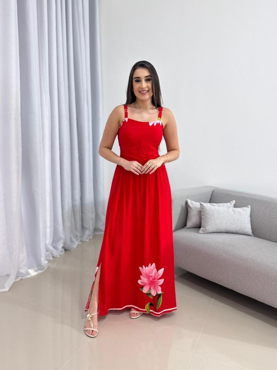 Vestido Longo Vermelho Viscolinho 4 Vestido Longo Vermelho Viscolinho - Imagem 4