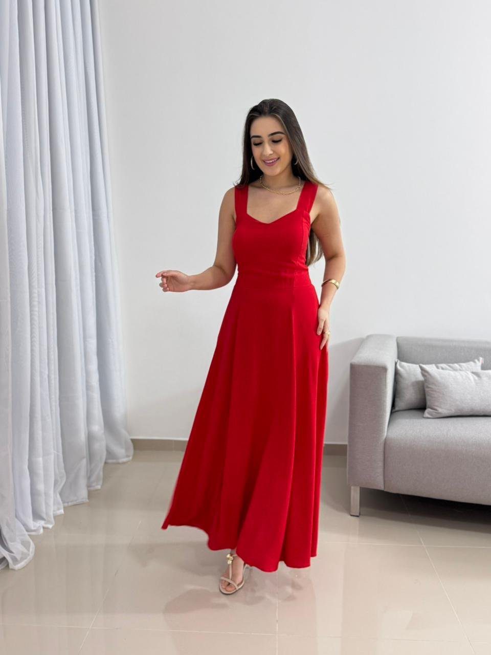 Vestido Longo Vermelho Viscolinho 1 Vestido Longo Vermelho Viscolinho