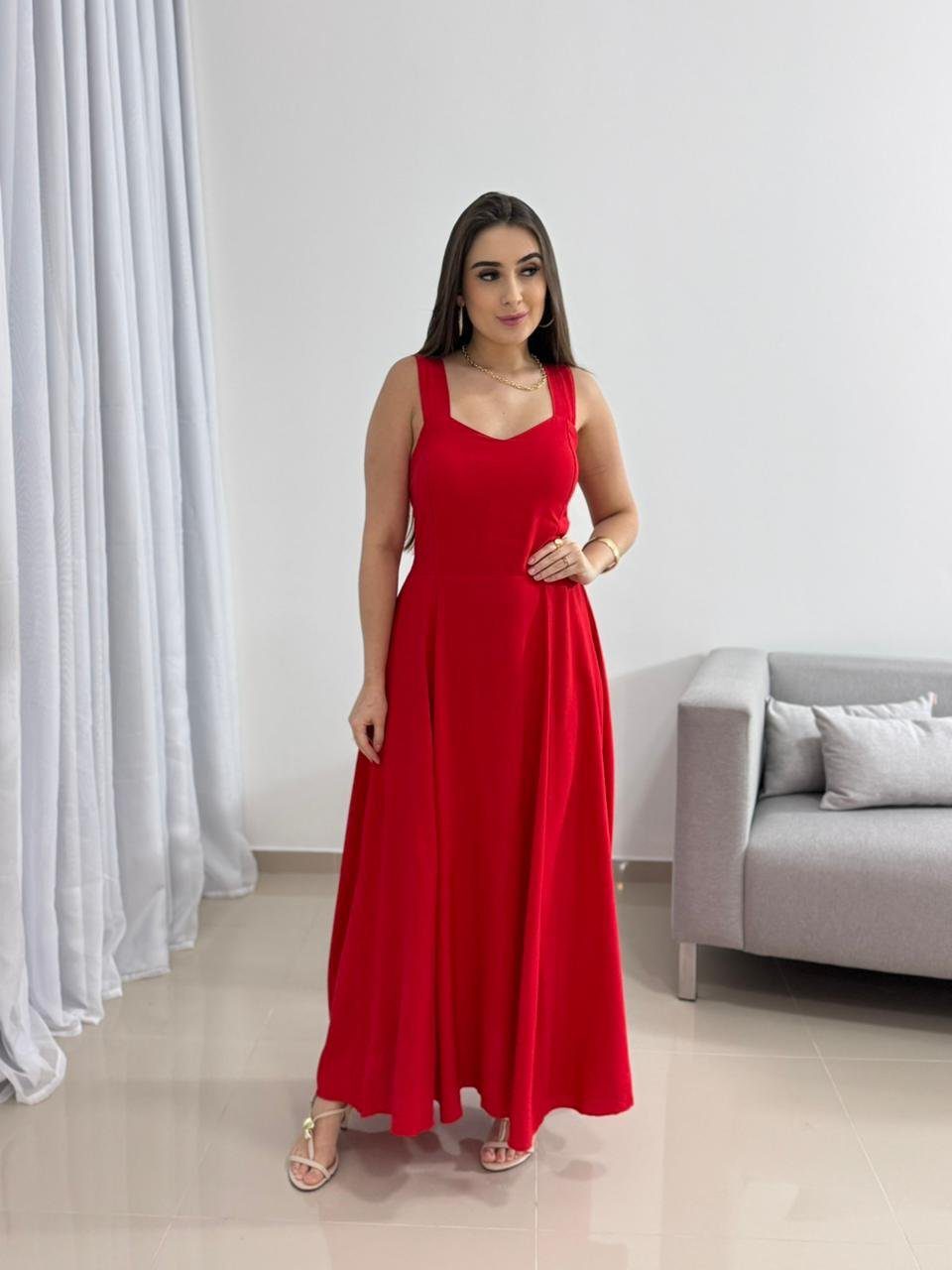 Vestido Longo Vermelho Viscolinho 2 Vestido Longo Vermelho Viscolinho - Imagem 2