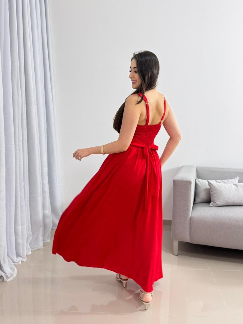 Vestido Longo Vermelho Viscolinho 4 Vestido Longo Vermelho Viscolinho - Imagem 4