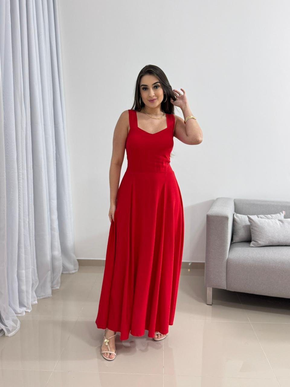 Vestido Longo Vermelho Viscolinho 6 Vestido Longo Vermelho Viscolinho - Imagem 6