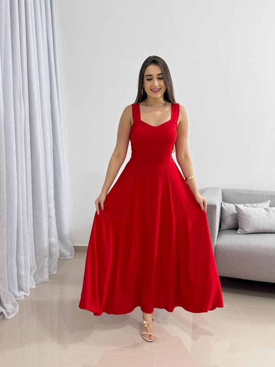 Vestido Longo Vermelho Viscolinho 7 Vestido Longo Vermelho Viscolinho - Imagem 7