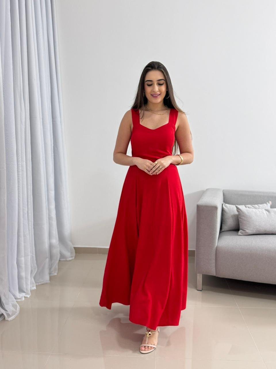 Vestido Longo Vermelho Viscolinho 8 Vestido Longo Vermelho Viscolinho - Imagem 8