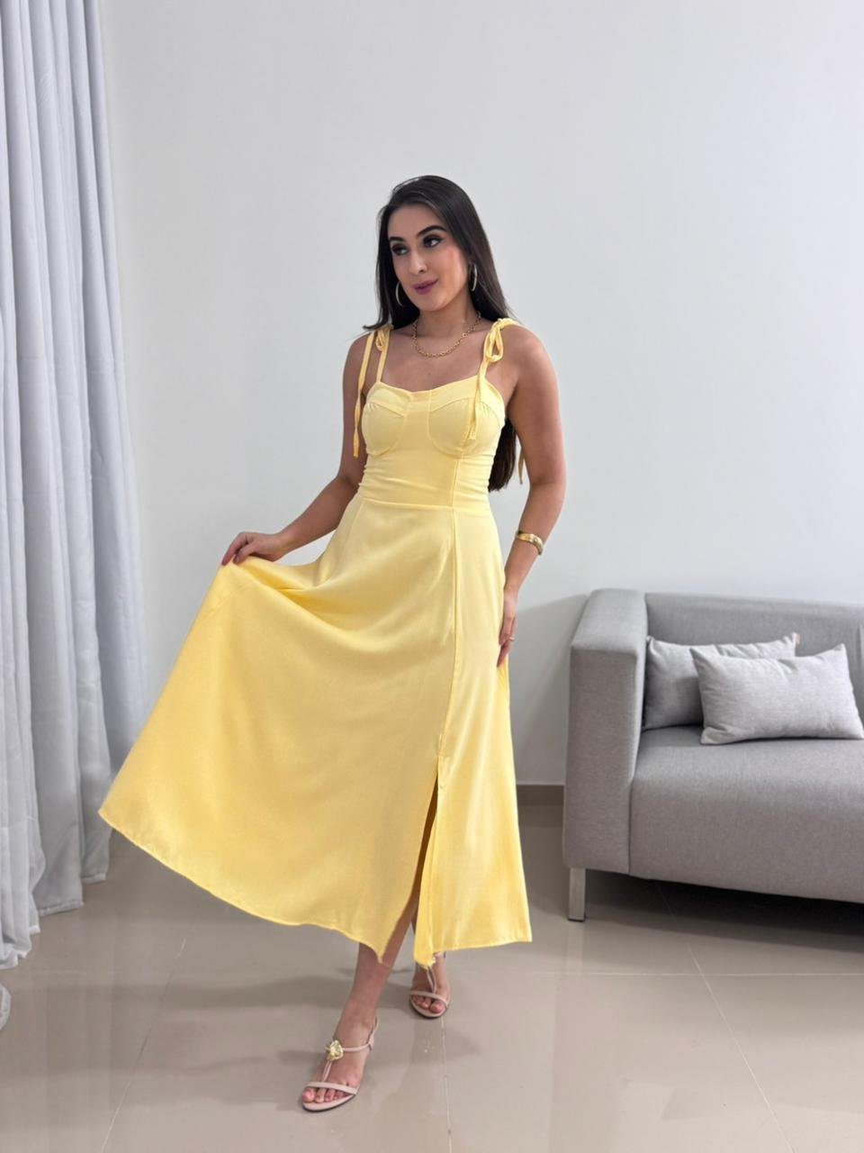 Vestido Midi Amarelo Pastel 14 Vestido Midi Amarelo Pastel - Imagem 14