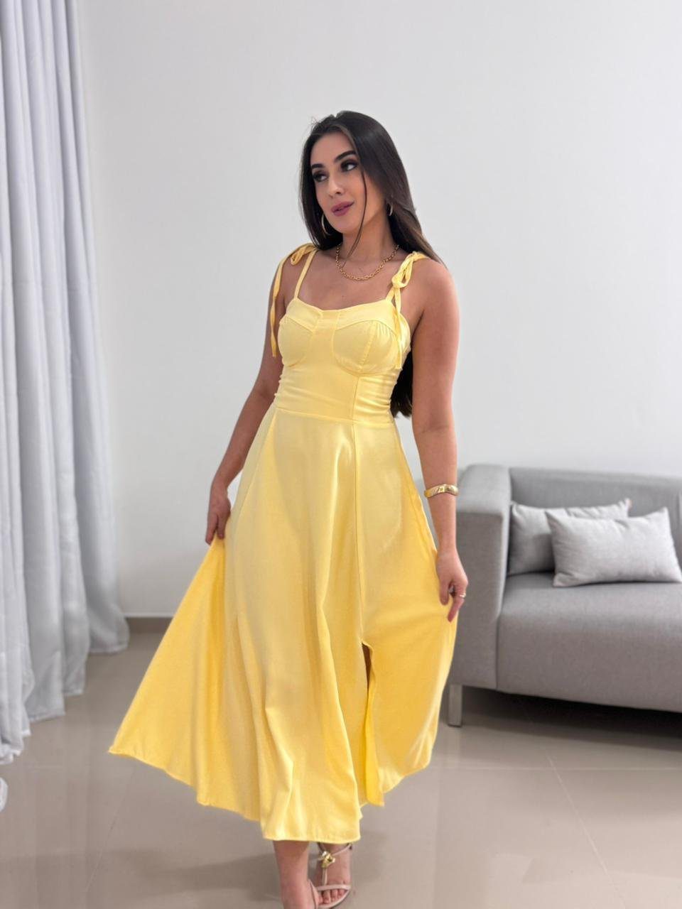 Vestido Midi Amarelo Pastel 10 Vestido Midi Amarelo Pastel - Imagem 10