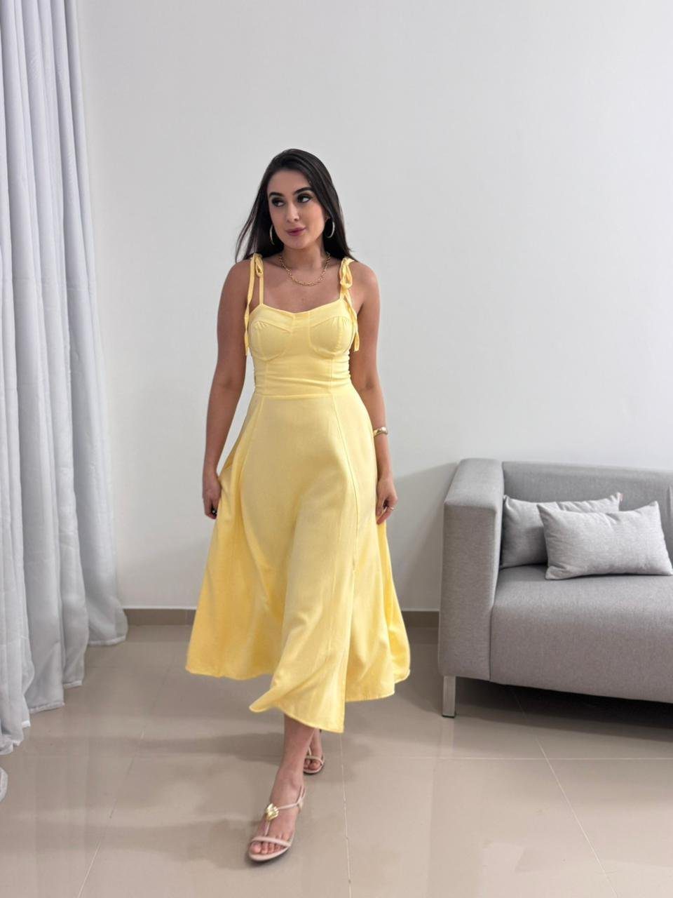 Vestido Midi Amarelo Pastel 11 Vestido Midi Amarelo Pastel - Imagem 11