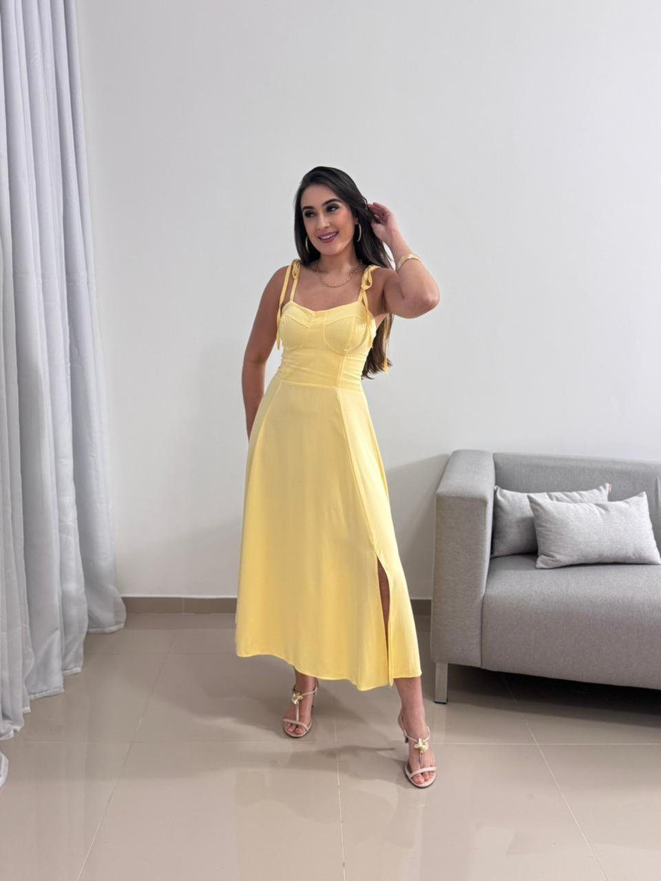 Vestido Midi Amarelo Pastel 1 Vestido Midi Amarelo Pastel