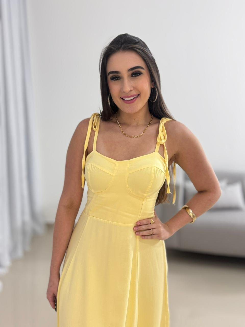 Vestido Midi Amarelo Pastel 5 Vestido Midi Amarelo Pastel - Imagem 5