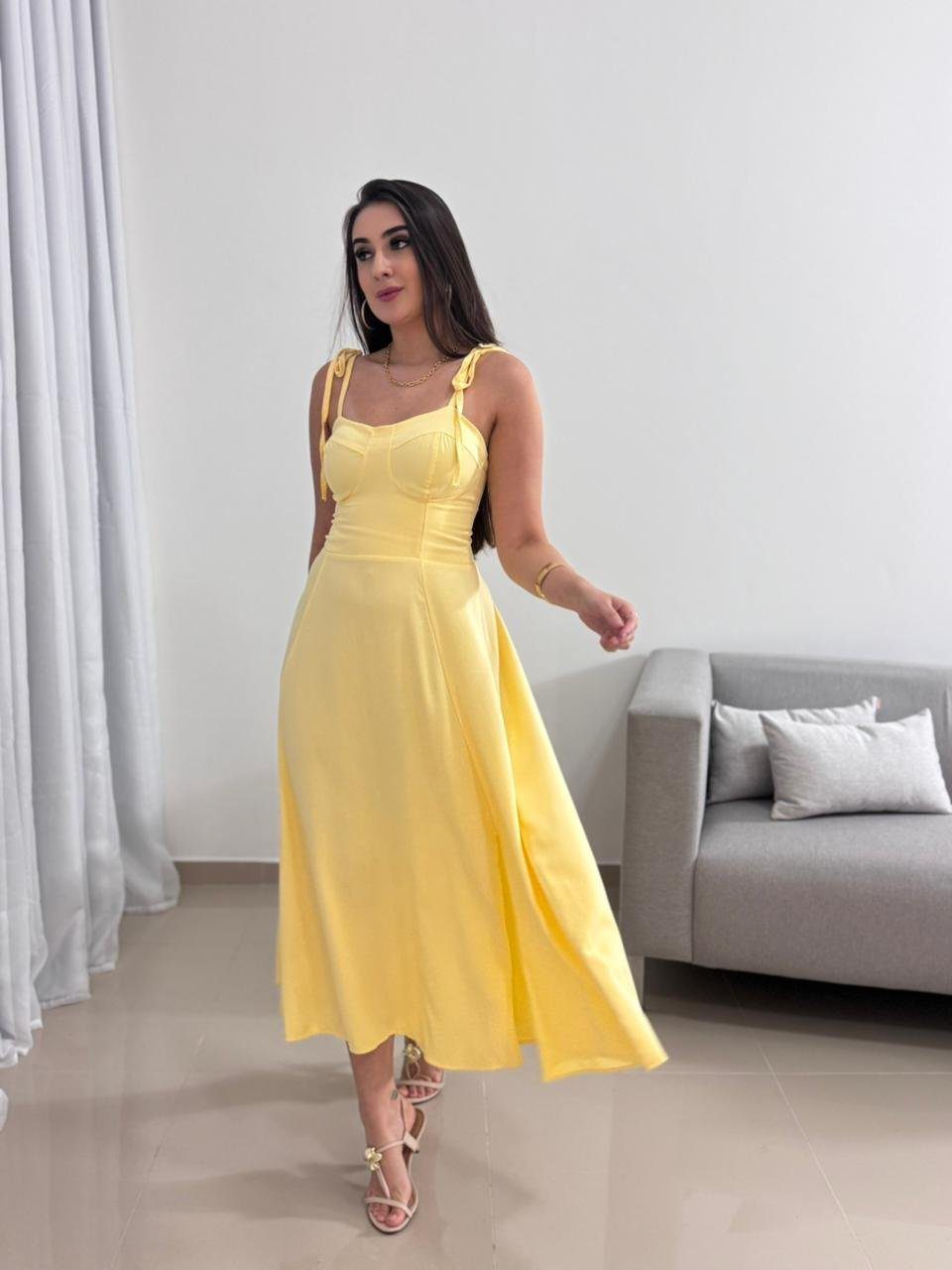 Vestido Midi Amarelo Pastel 8 Vestido Midi Amarelo Pastel - Imagem 8
