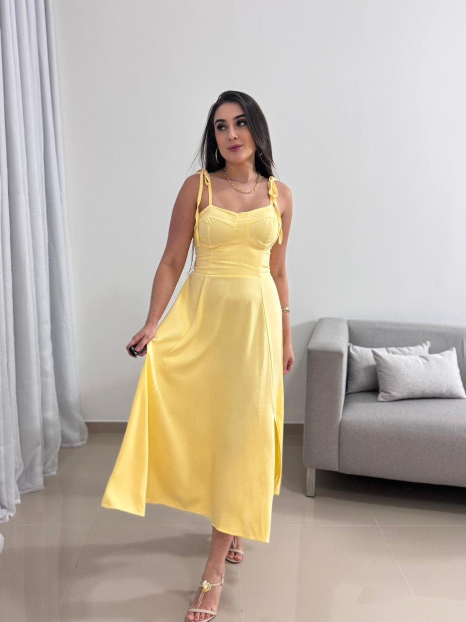 Vestido Midi Amarelo Pastel 9 Vestido Midi Amarelo Pastel - Imagem 9