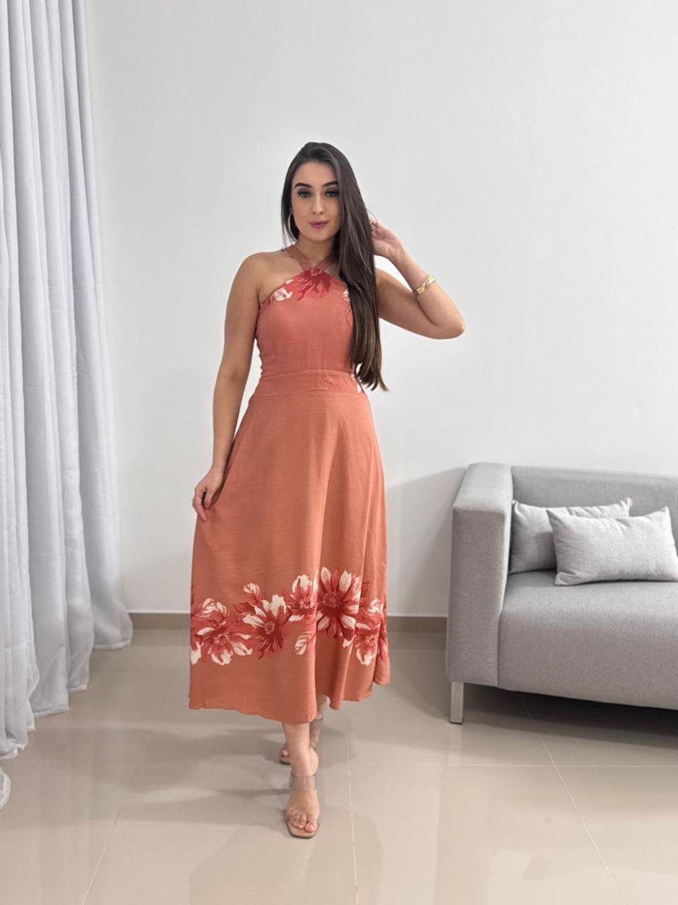 Vestido Midi Floral Terracota 15 Vestido Midi Floral Terracota - Imagem 15