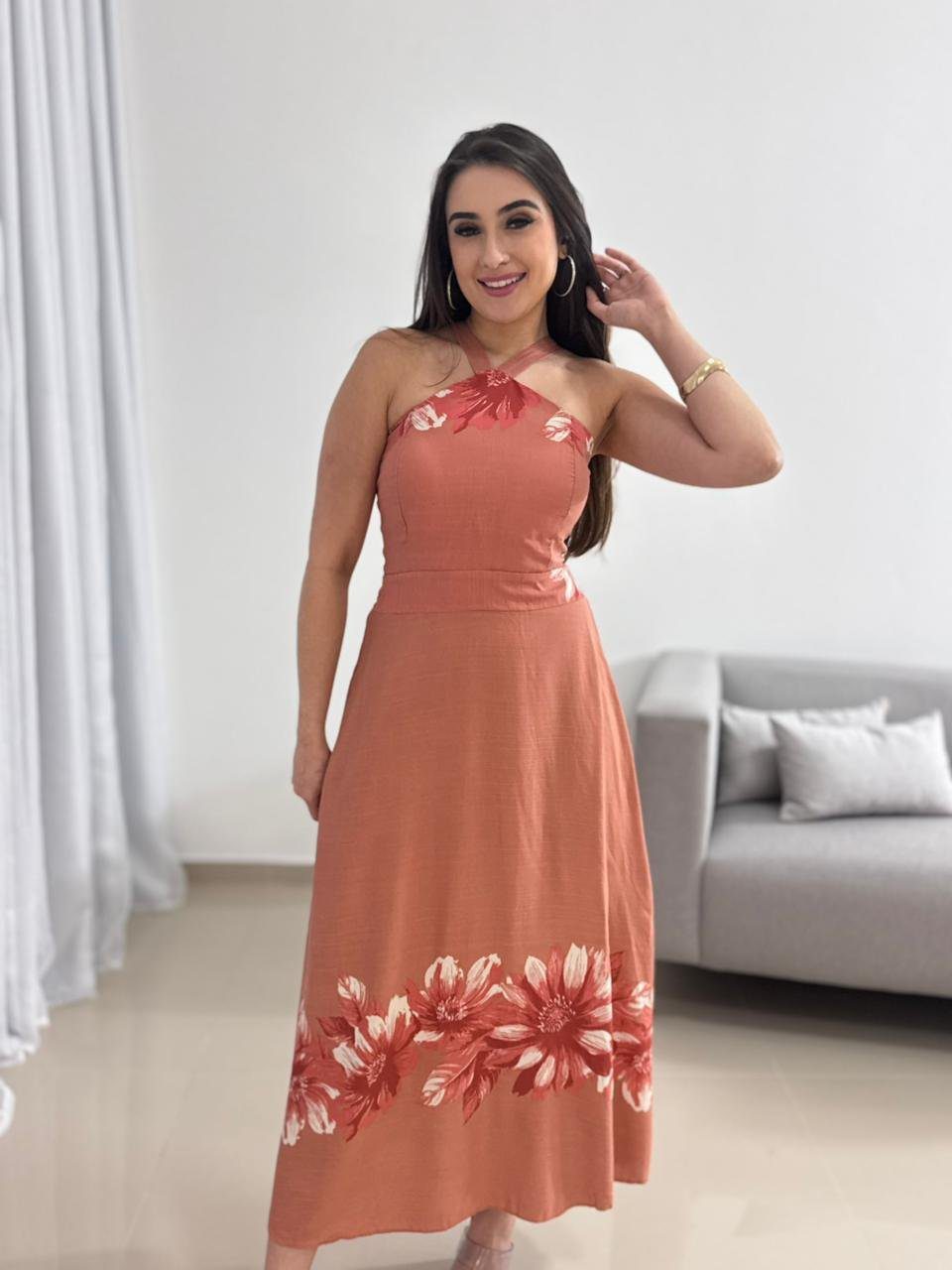 Vestido Midi Floral Terracota 10 Vestido Midi Floral Terracota - Imagem 10